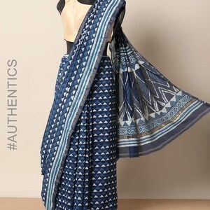 Kutch Hand-Blocked Dabu Print Saree/ Ajrakh/ Pure Cotton/ Chanderi Silk/ India/ Organic/