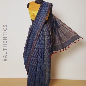 Kutch Ajrakh/ Hand-Blocked Dabu Print Saree/ Ajrakh/ Pure Cotton/ Chanderi Silk/ India/ Organic/