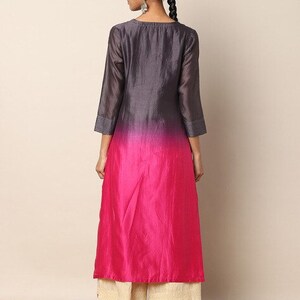 Chanderi silk Kurta/ Long linen Dress/ Ethnic/ Hand-block/ Embroidered/ Thread Work/