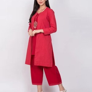 Kurta Palazzo Set with ethnic  jacket/ Organic Cotton/ Long Linen Dress/ Boho/