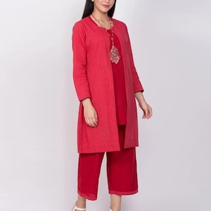 Kurta Palazzo Set with ethnic  jacket/ Organic Cotton/ Long Linen Dress/ Boho/