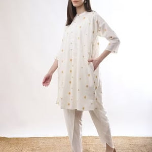 Beautiful Cotton Cream Motif Ikat Kurta with dhoti pant Set / Summer Dress/Shirt Dress/ Ethnic/