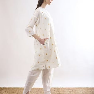 Beautiful Cotton Cream Motif Ikat Kurta with dhoti pant Set / Summer Dress/Shirt Dress/ Ethnic/