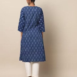 Indigo Hand Block Print Straight Sustainable Kurta with Pockets/ Organic Cotton/ Dabu Print