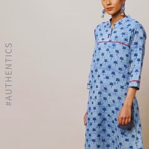 Indigo Hand Block Print Straight Sustainable Kurta with Pockets/ Organic Cotton/ Dabu Print