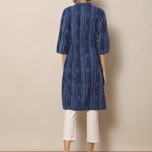 Indigo Hand Block Print Straight Sustainable Kurta with Pockets/ Organic Cotton/ Dabu Print