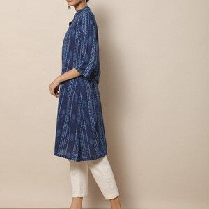 Indigo Hand Block Print Straight Sustainable Kurta with Pockets/ Organic Cotton/ Dabu Print