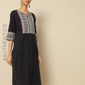 Ethnic Mirror Work Kurta/ Long straight Tunic/ Thread Work/Cotton/ Handmade/