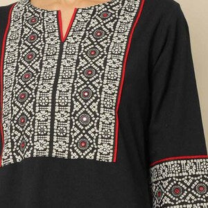 Ethnic Mirror Work Kurta/ Long straight Tunic/ Thread Work/Cotton/ Handmade/