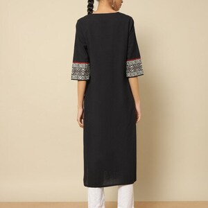 Ethnic Mirror Work Kurta/ Long straight Tunic/ Thread Work/Cotton/ Handmade/