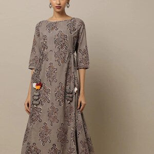 Cotton Ethnic Long Dress/ Shirt Dress/ Kurti/ Hand Block/ Batik Print/ Floral Print/