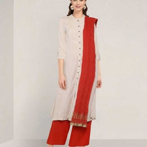 Handloom Natural Dyes/Ethnic Cotton Suit Set/ Kurta/ Tunic / Palazzo pant with Dupatta/ Boho/Embroidered/ Batik Print/ Thread Work/Indian/