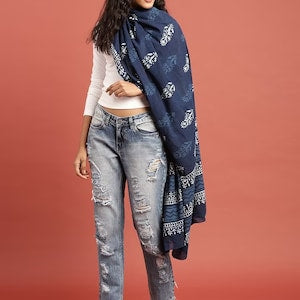 Women Indigo Hand Block Printed Sustainable Pure Cotton Dupatta