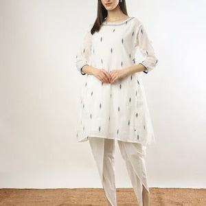 Beautiful Cotton Cream Motif Ikat Kurta with dhoti pant Set / Summer Dress/Shirt Dress/ Ethnic/