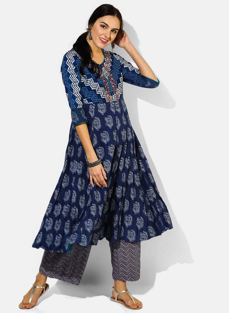 Cotton Kurta With Matching/Palazzo/Dupatta/Tunic/Long Dress/Batik/Block Print/Bollywood/Handmade/Bohemian/Traditional/India/Summer/Textiles/