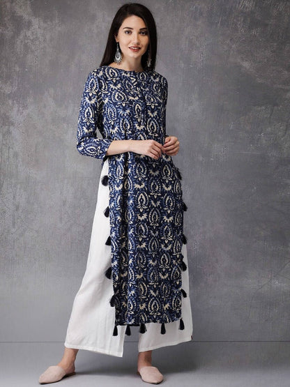 Cotton authentic Kurta/Kurta with Tassel Tunic/Long A line Dress/Batik Print/Bollywood/Handmade/Tassel/Bohemian/India/Summer