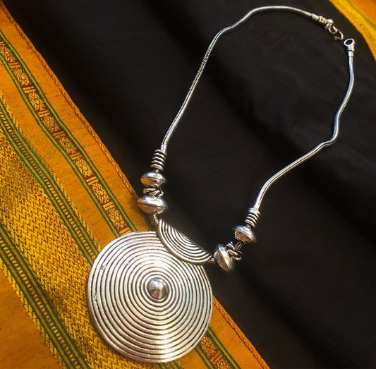 Handcrafted silver plated German silver ethnic necklace.