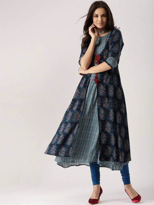 Long Dress/ Kurta with pant/Tunic/Long Dress Ethnic Jacket/Batik Print/Bollywood/Handmade/Tassel/Bohemian/Traditional/India/Summer/Textiles/