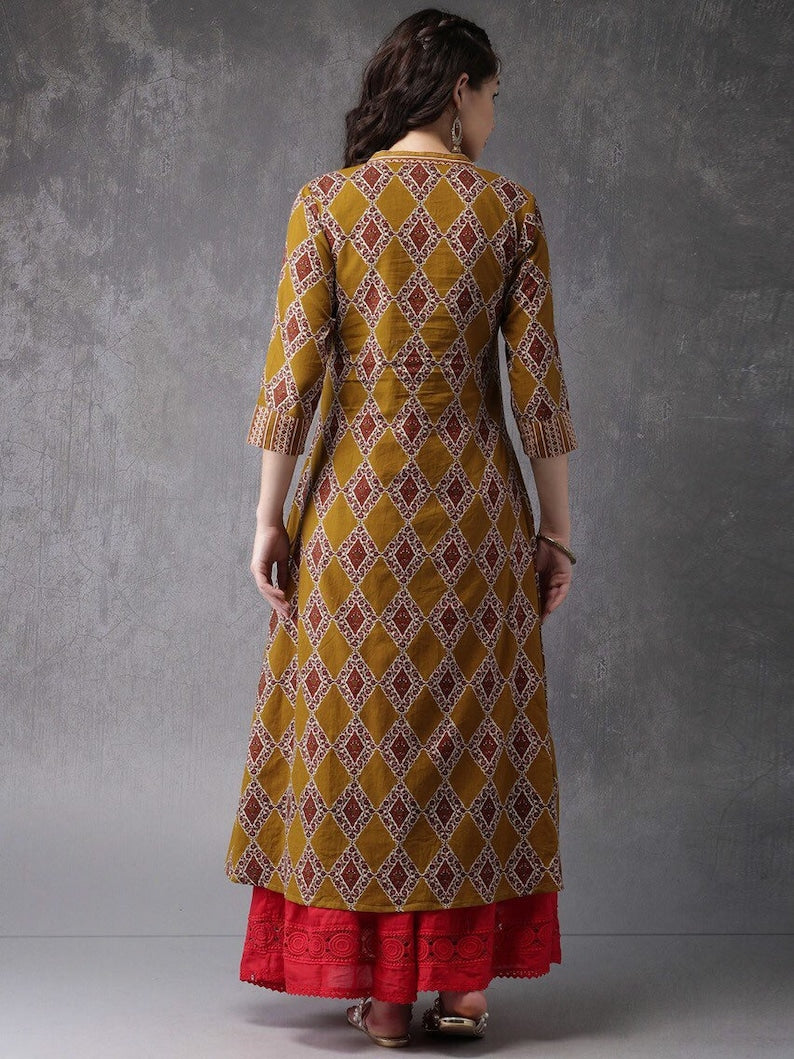 Kurta/ cotton/long kurta/ Anarkali/ Batik Printed A-Line Kurta/ India/ Long Dress/ Long Tunic/ Summer Wear/ Bollywood