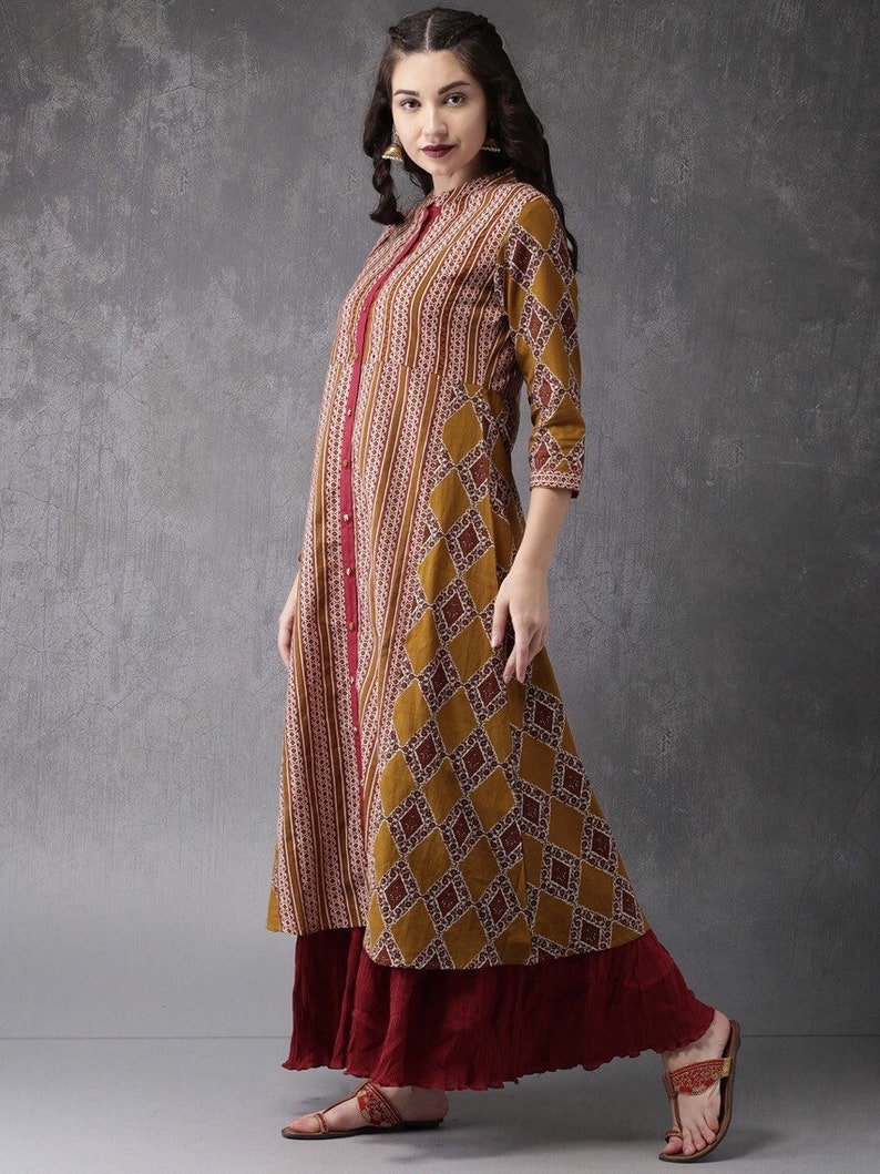 Long Bohemian Dress/ Long Ethnic Kurta/ Pure Cotton/ Fabric From India / Bollywood Style/Summer Wear/ Block Print/ Long Tunic/