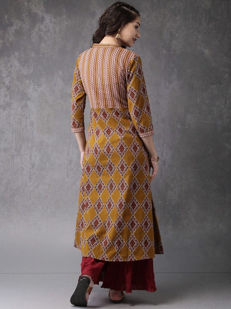 Long Bohemian Dress/ Long Ethnic Kurta/ Pure Cotton/ Fabric From India / Bollywood Style/Summer Wear/ Block Print/ Long Tunic/