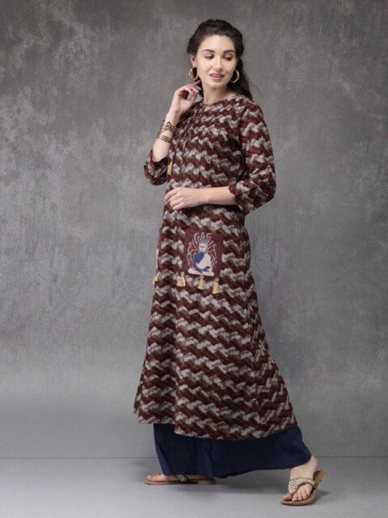 Ethnic Cotton Long Kurta/ Tunic/ Summer Wear Dress/ India/ Vintage /Batik Print/ Dabu Print/