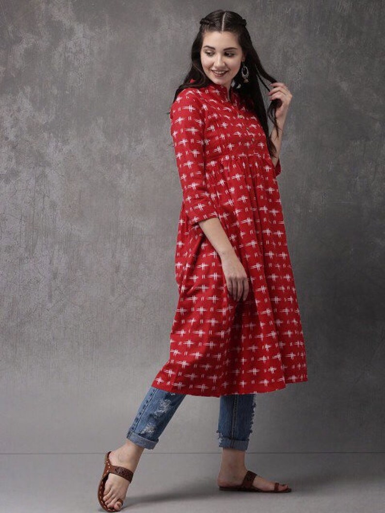 Self Woven/Handloom/Ethnic Cotton Kurta/ Tunic/ Thread Work/ Batik Print/ Summer Wear/ India/