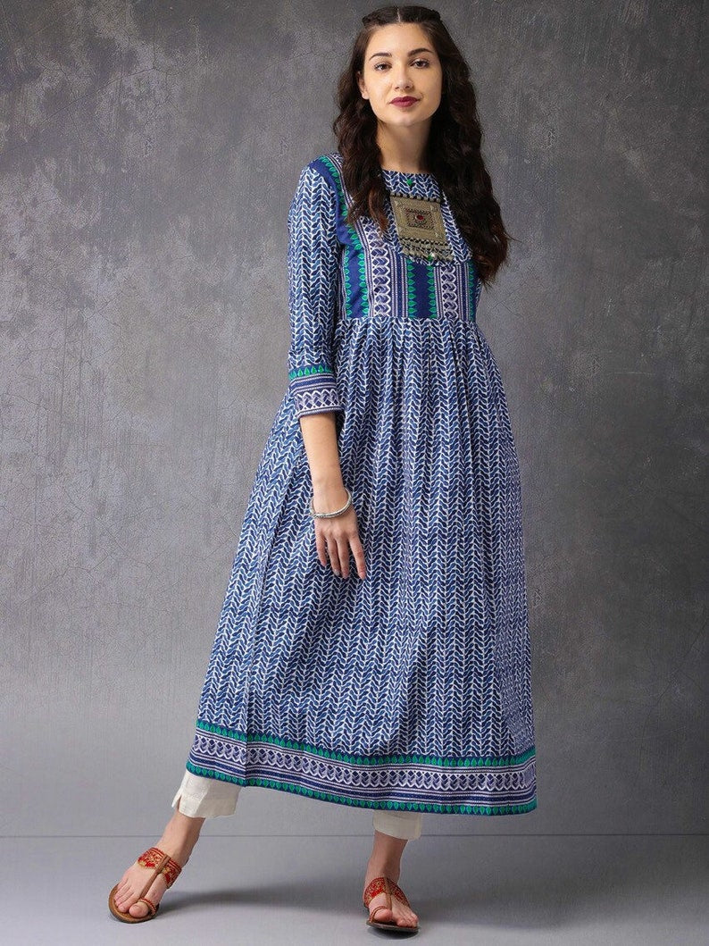 Ethnic Cotton Tunic/ Indian/ South Asian/Kurta/Long Boho Dress/ Long Summer Shirt/Kaftan/Ladies Tunic