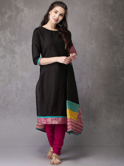 Ethnic Pure Cotton Silk Blend Kurta with Churidar Dupatta Set/ Tunic/ India/ Block Print/