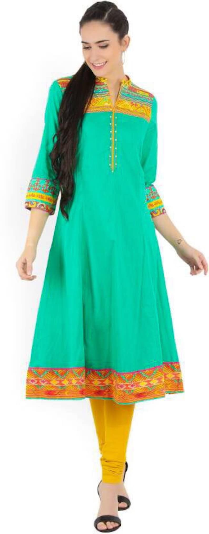 Ethnic Pure Cotton Kurta with Pant set/ Long Anarkali Kurta/ Tunic/ Summer Wear/ India/