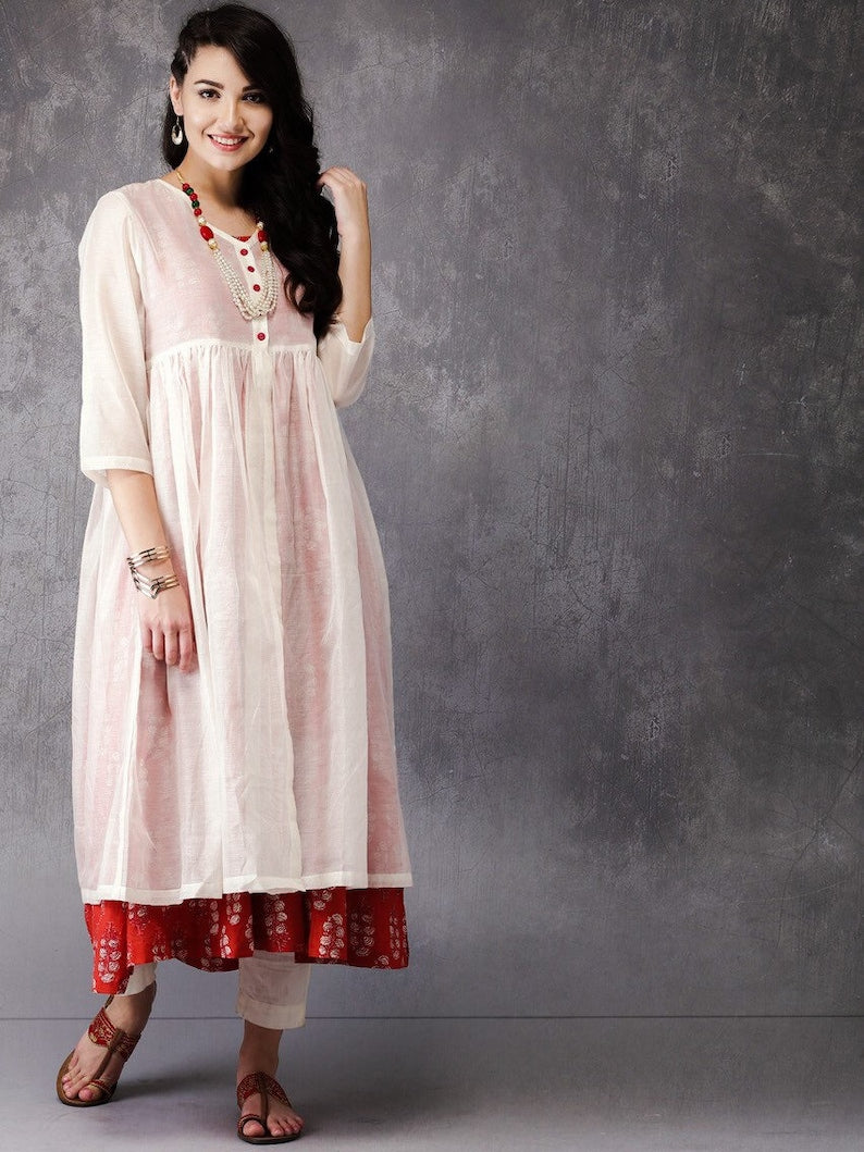 Organic Cotton/ Long Kurta /Tunic/ Hand Woven/ Natural Dyes/ Handloom/ Indian Fashion/ Chikankari/ Embroidered/ Batik Print/ Thread Work/