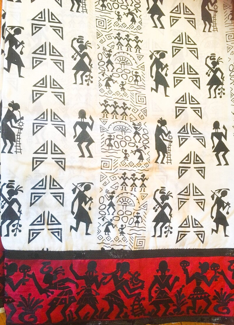 Warli Print Embroidered silk saree/ Bollywood/ Ethnic/ India/ Traditional/