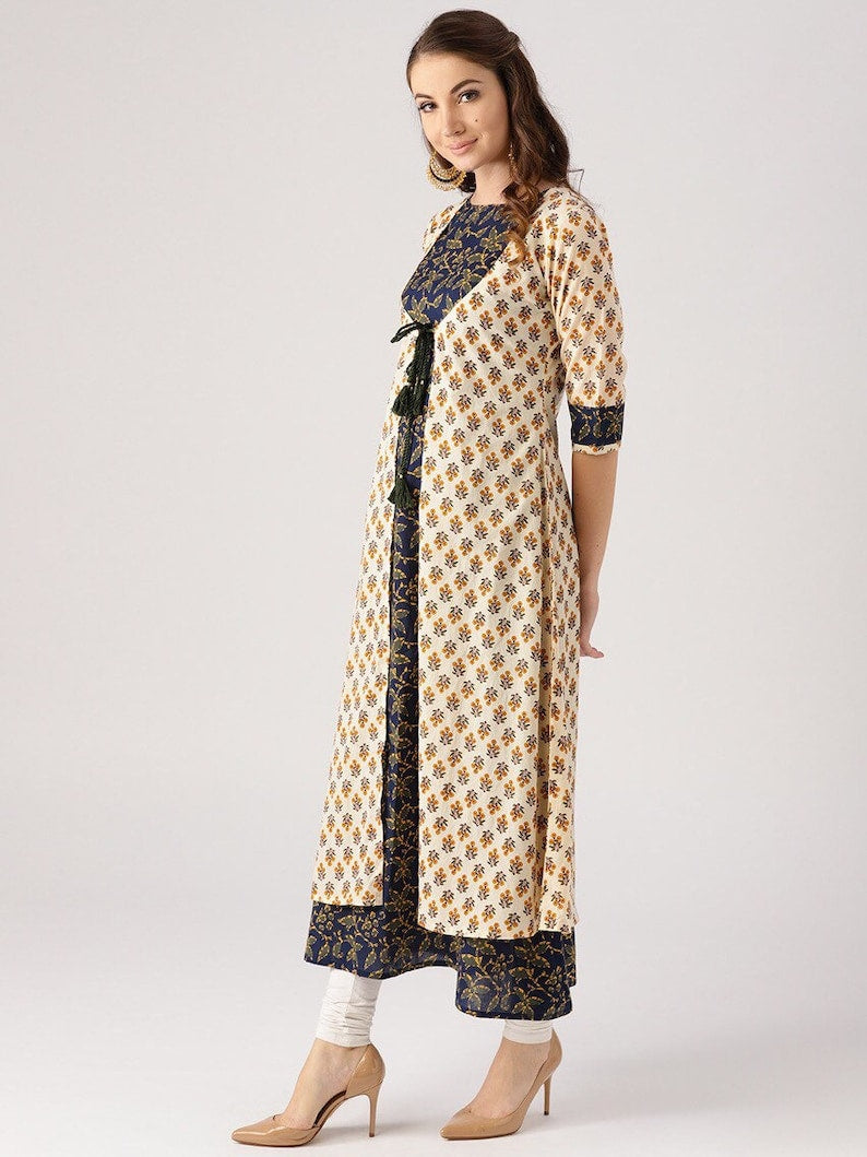 Ethnic cotton kurta/ long tunic/ long dress/ batik print/Bollywood/handmade/ traditional/Summer Wear/India/Vintage/ Block Print/