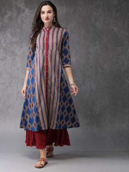 Ethnic cotton kurta with batik print / block print/Bollywood /Handmade/ Boho Style/ Traditional/ India/ Dabu Print/