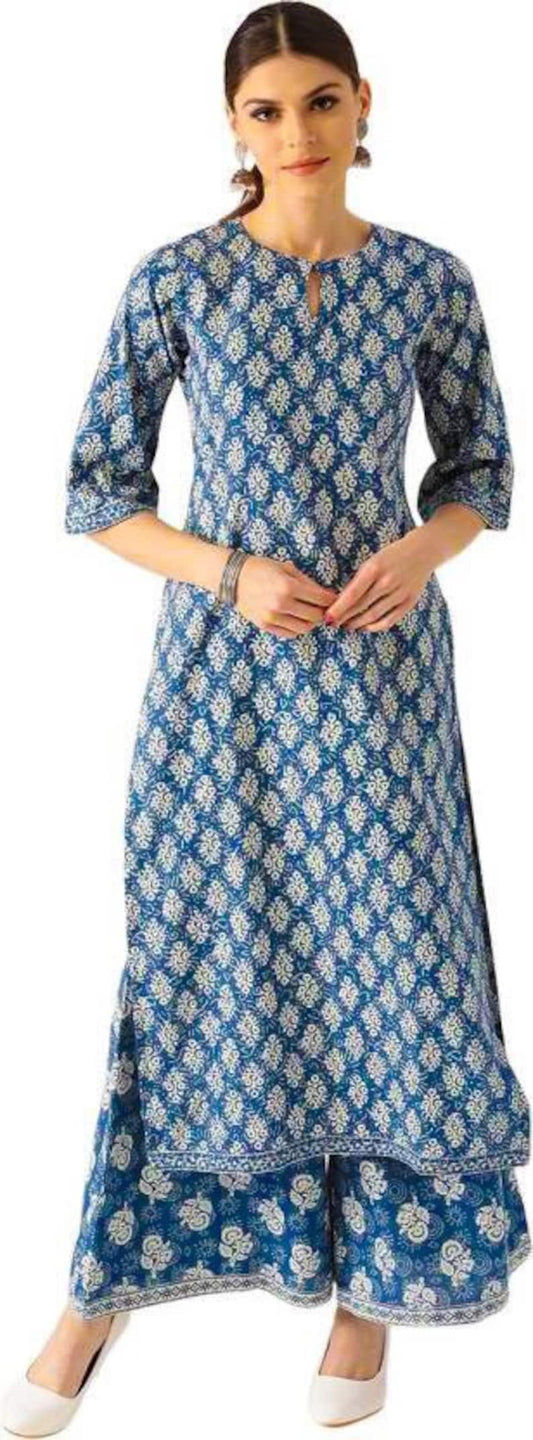 Ethnic cotton silk Blend kurta Palazzo set/Block Print/ Thread Work/Block Print / Bollywood / Long Tunic/ Summer Wear/ Bollywood/Batik Print