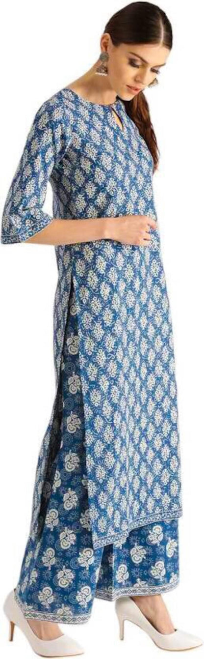 Ethnic cotton silk Blend kurta Palazzo set/Block Print/ Thread Work/Block Print / Bollywood / Long Tunic/ Summer Wear/ Bollywood/Batik Print