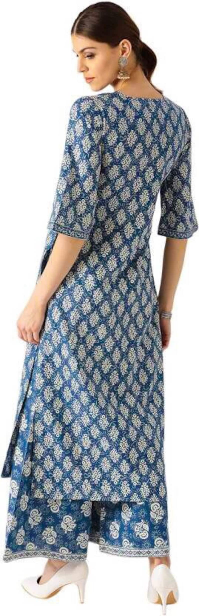 Ethnic cotton silk Blend kurta Palazzo set/Block Print/ Thread Work/Block Print / Bollywood / Long Tunic/ Summer Wear/ Bollywood/Batik Print