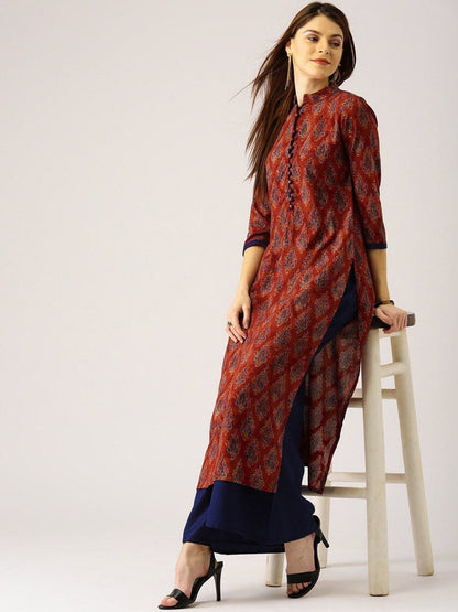 Kurta/Keyhole/ Ethnic cotton kurta and palazzo set /long dress/Tunic/batik print/handmade/ traditional/Summer wear/ Block Print/