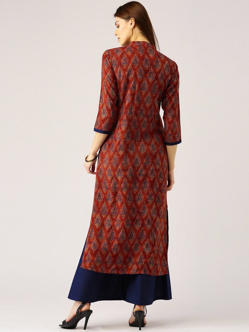 Kurta/Keyhole/ Ethnic cotton kurta and palazzo set /long dress/Tunic/batik print/handmade/ traditional/Summer wear/ Block Print/