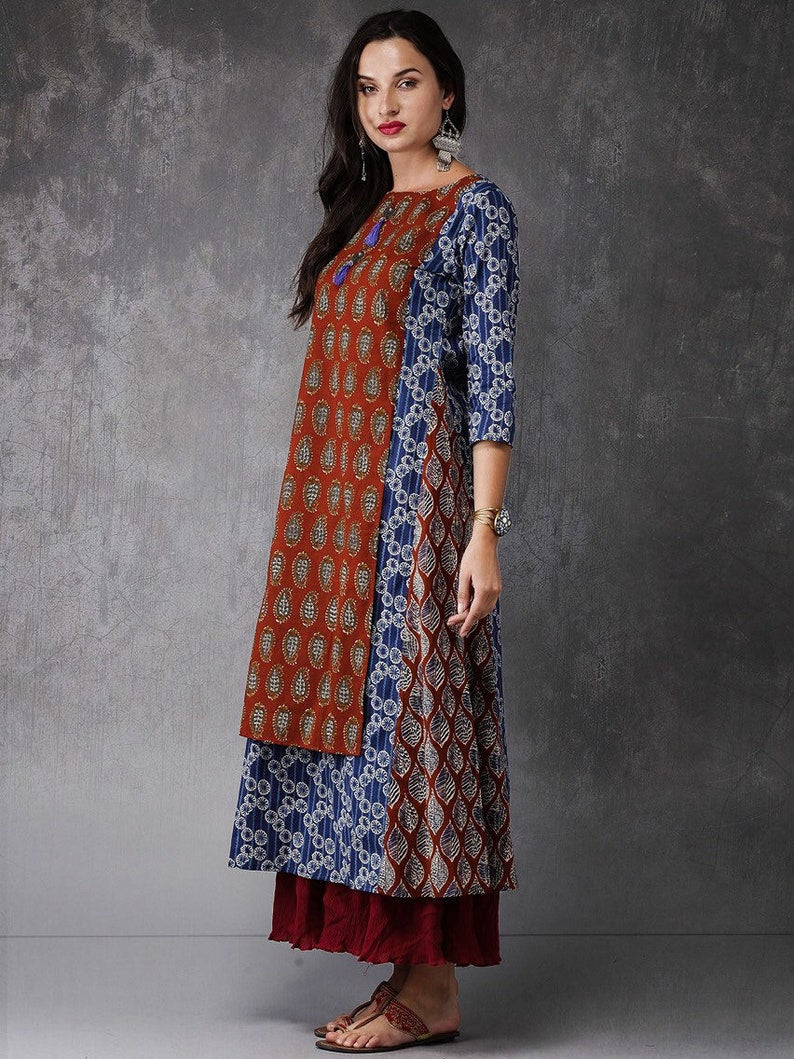 Kurta/Ethnic cotton Batik Print/Anarkali/ Embroidered/ Thread Work/Block Print / Bollywood / Long Tunic/ Summer Wear/ Bollywood/Handmade/