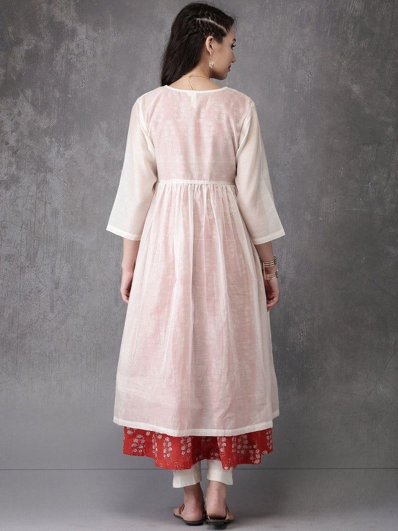 Organic Cotton/ Long Kurta /Tunic/ Hand Woven/ Natural Dyes/ Handloom/ Indian Fashion/ Chikankari/ Embroidered/ Batik Print/ Thread Work/