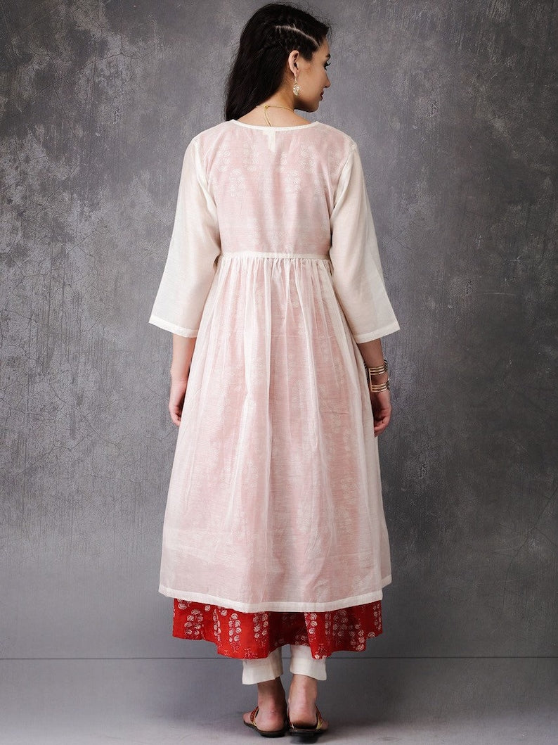 Organic Cotton/ Long Kurta /Tunic/ Hand Woven/ Natural Dyes/ Handloom/ Indian Fashion/ Chikankari/ Embroidered/ Batik Print/ Thread Work/