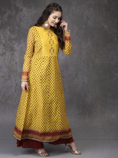 Ethnic cotton silk Blend kurta / Embroidered/ Thread Work/Block Print / Bollywood / Long Tunic/ Summer Wear/ Bollywood/Batik Print/ Handmade