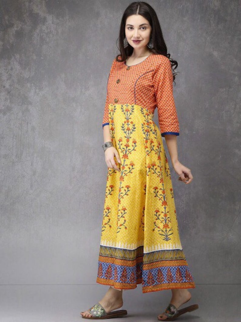 Summer Cotton Kurta / Embroidered/ Thread Work/Block Print / Tassel/ Bollywood / Long Tunic/ Summer Wear/ Bollywood/Batik Print/ Handmade