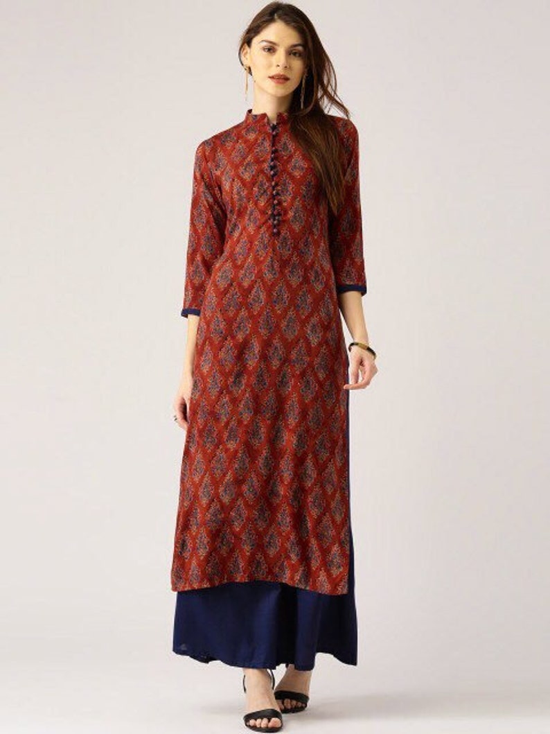 Kurta/Keyhole/ Ethnic cotton kurta and palazzo set /long dress/Tunic/batik print/handmade/ traditional/Summer wear/ Block Print/