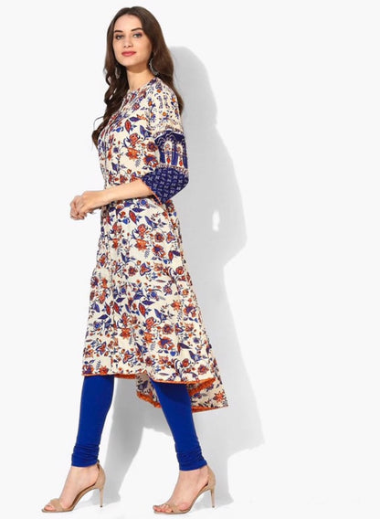 Indigo/Yellow asymmetric cotton printed kurta/ Tunic/ Cotton churidar Pant/ Block Print / Bollywood / Handloom / Handmade/ Ethnic/India