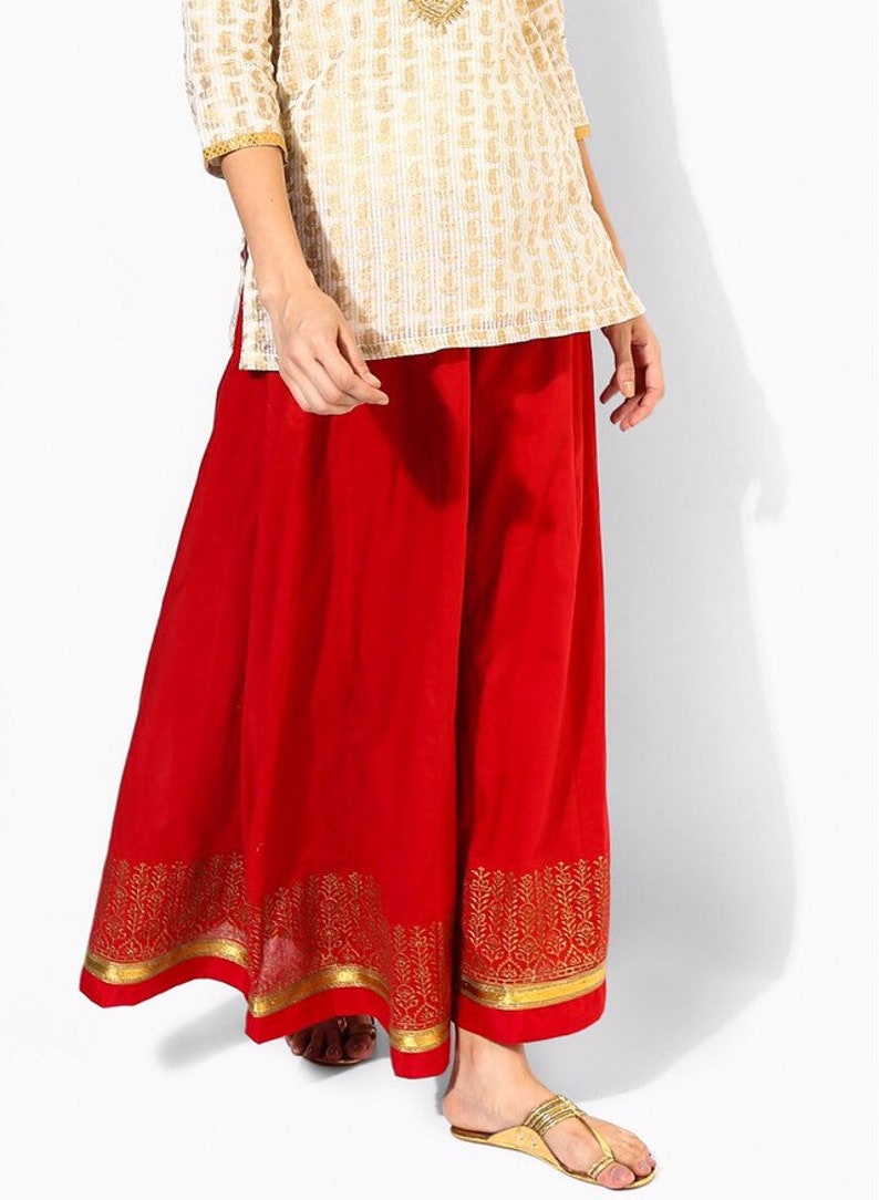 Ethnic palazzo pant and kurta set/ India/Bollywood/ cutwork/ embroidered/silk blend/ lace trim/ block print/handmade/