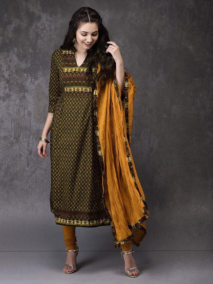 Ethnic Kurta Set/Dyes/Ethnic Cotton Suit Set/ Kurta/ Tunic / Churidar Pant with Dupatta/ Boho/Embroidered/ Bagru hand-block Print/