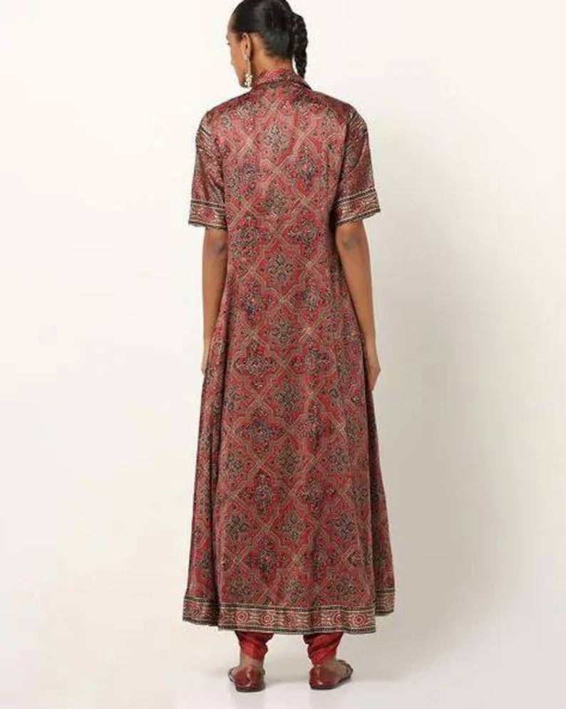 Kaftan/Indian Ethnic Kurta with palazzo pant and Jacket/ Layered Kurta/ Long Dress Set/Palazzo/ Jacket/ Block Print/Modal Silk