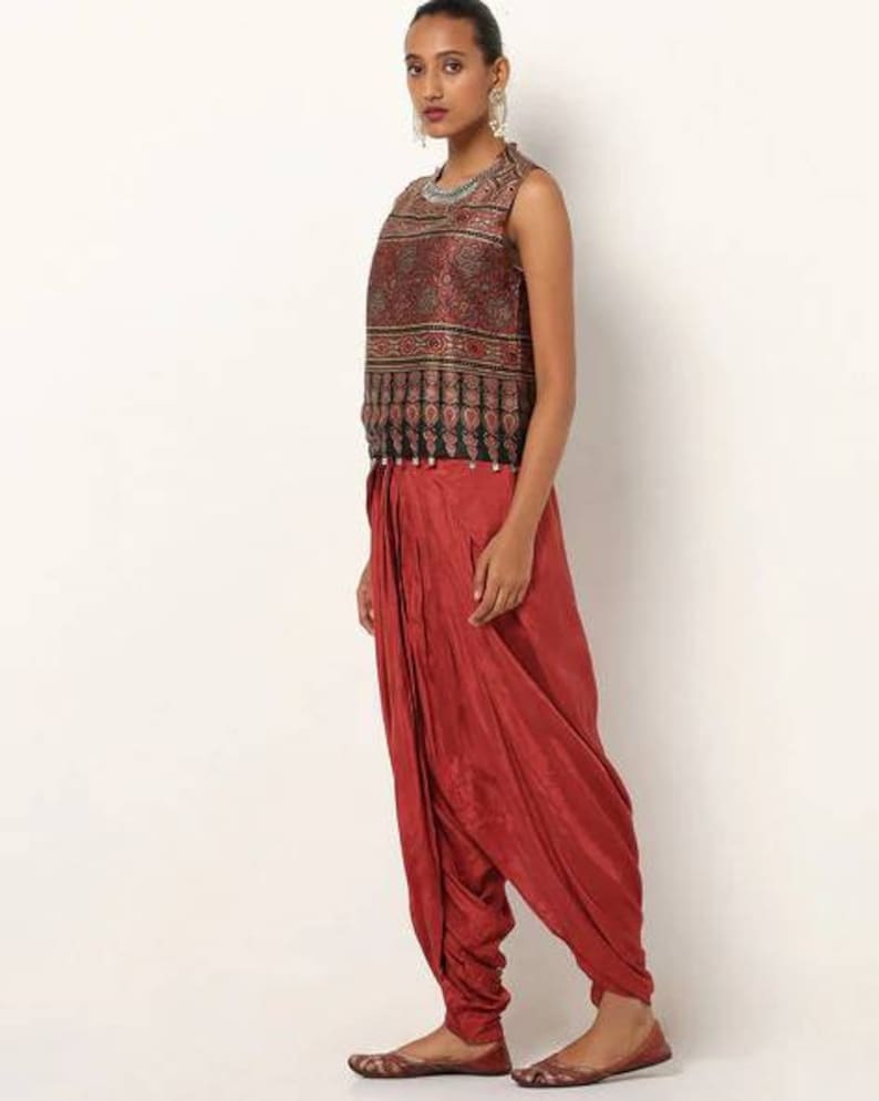 Kaftan/Indian Ethnic Kurta with palazzo pant and Jacket/ Layered Kurta/ Long Dress Set/Palazzo/ Jacket/ Block Print/Modal Silk